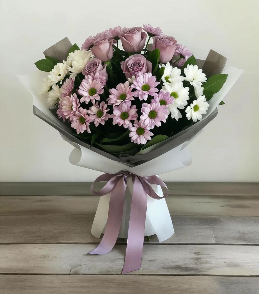 Букет цветов из: Хризантемы и Розы в Богане