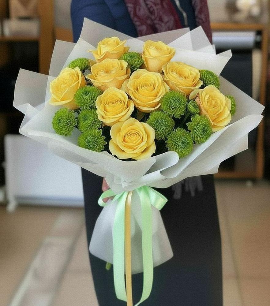 Букет цветов из: Хризантемы и Розы в Богане