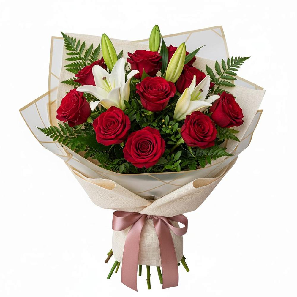 Букет цветов из: Лилии и Розы в Богане