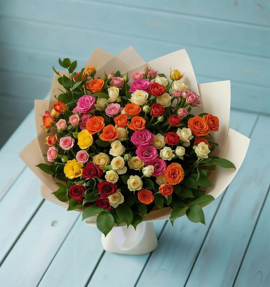 Букет Микс из разноцветных кустовых роз в Богане