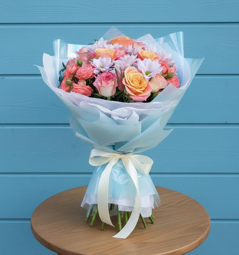 Букет цветов из: Хризантемы и Розы в Богане