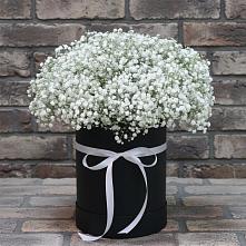 Цветочная композиция из Гипсофила в шляпной коробке в Богане